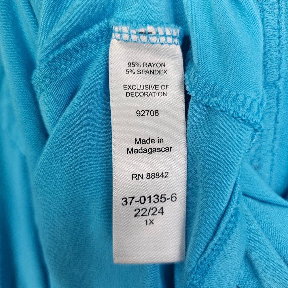 Roaman's Womens 1X 22/24 Turquoise Blue Lace Crochet Lightweight Flowy Top - Picture 7 of 7